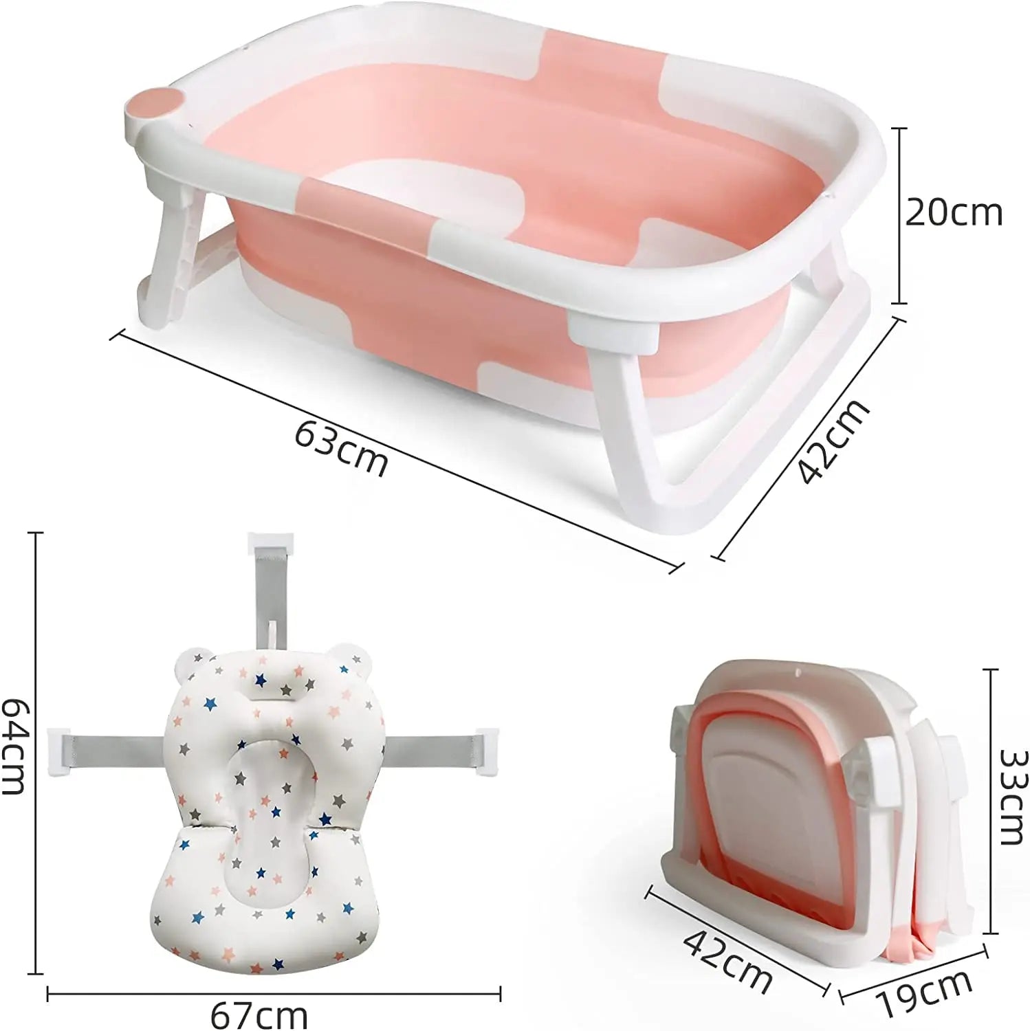 Foldable Baby Bath Tub with Bath Cushion Infant Tub with Thermometer Non-Slip Collapsible Baby Bathtub Newborn to Toddler TAVEN System LLC