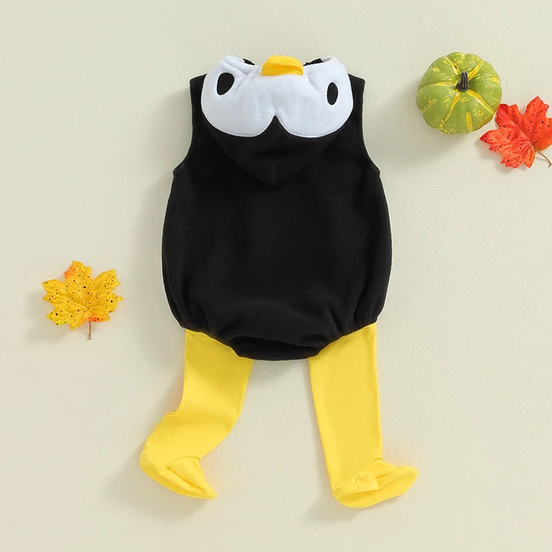 Baby Penguin Fleece Hooded Romper with Matching Socks Set