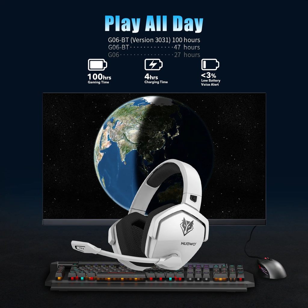 NUBWO G06 2.4G Dual Wireless Gaming Headset 5ms Low Latency 7.1 Surround ENC Mic For PC PS4 PS5 Gaming Bluetooth Headphones TAVEN System LLC