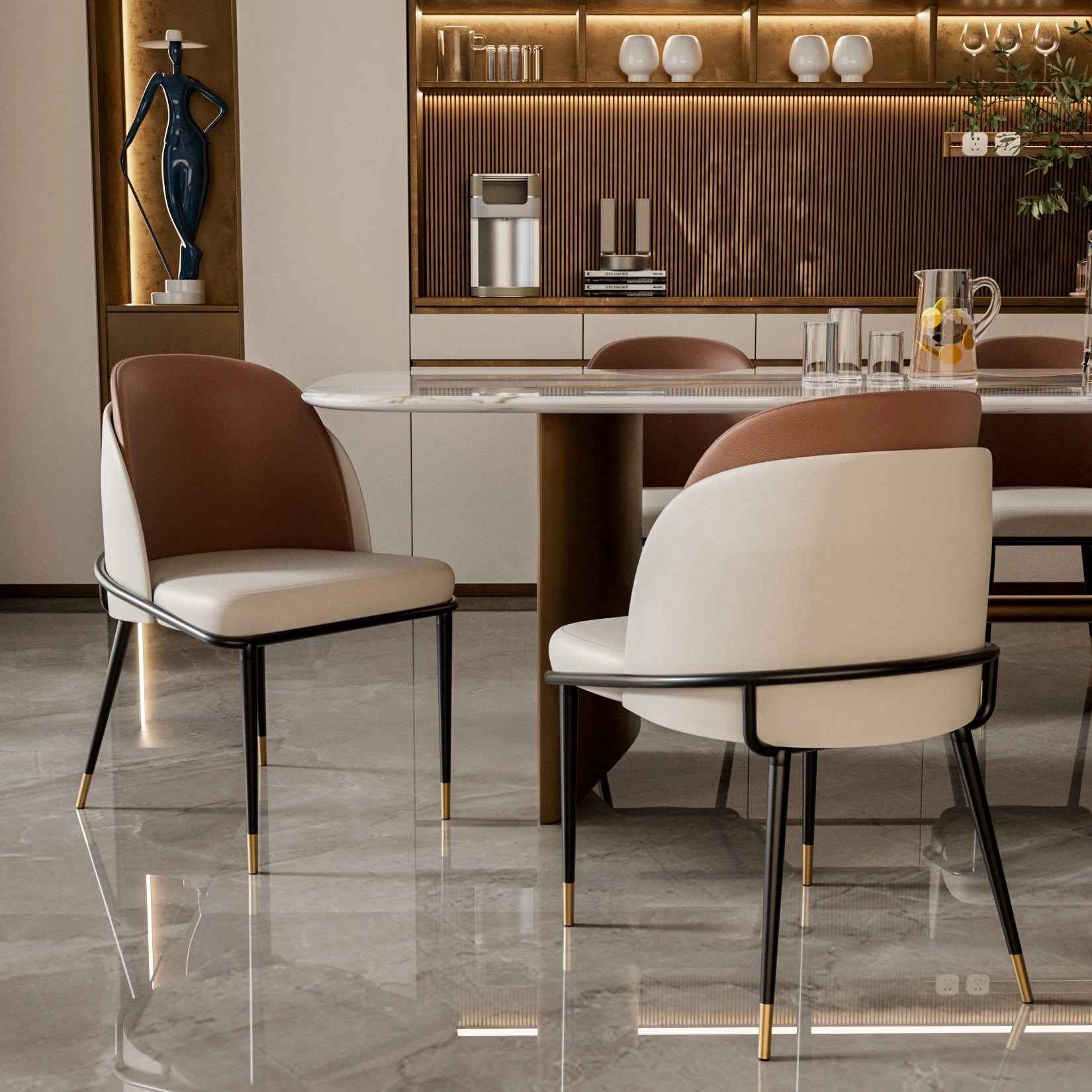 Modern Faux Leather Dining Chairs Set of 2 with Wood Backrest TAVEN System LLC