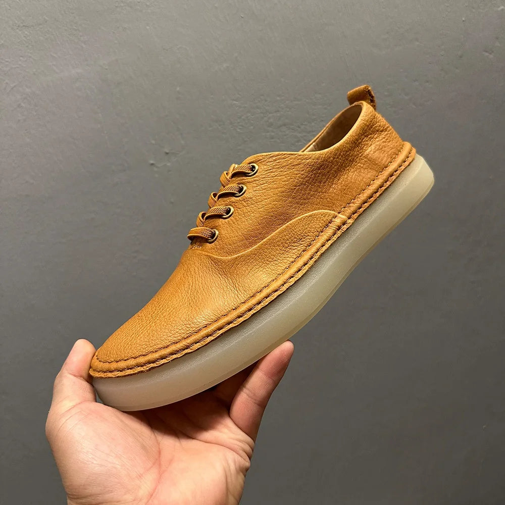 QHCCID Male Low Top Soft Cowhide Casual Shoes Shallow Breathable Summer Footwear TAVEN System LLC