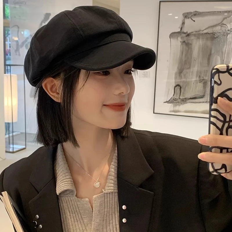 Vintage Corduroy Beret Women Octagonal Newsboy Painter Hat