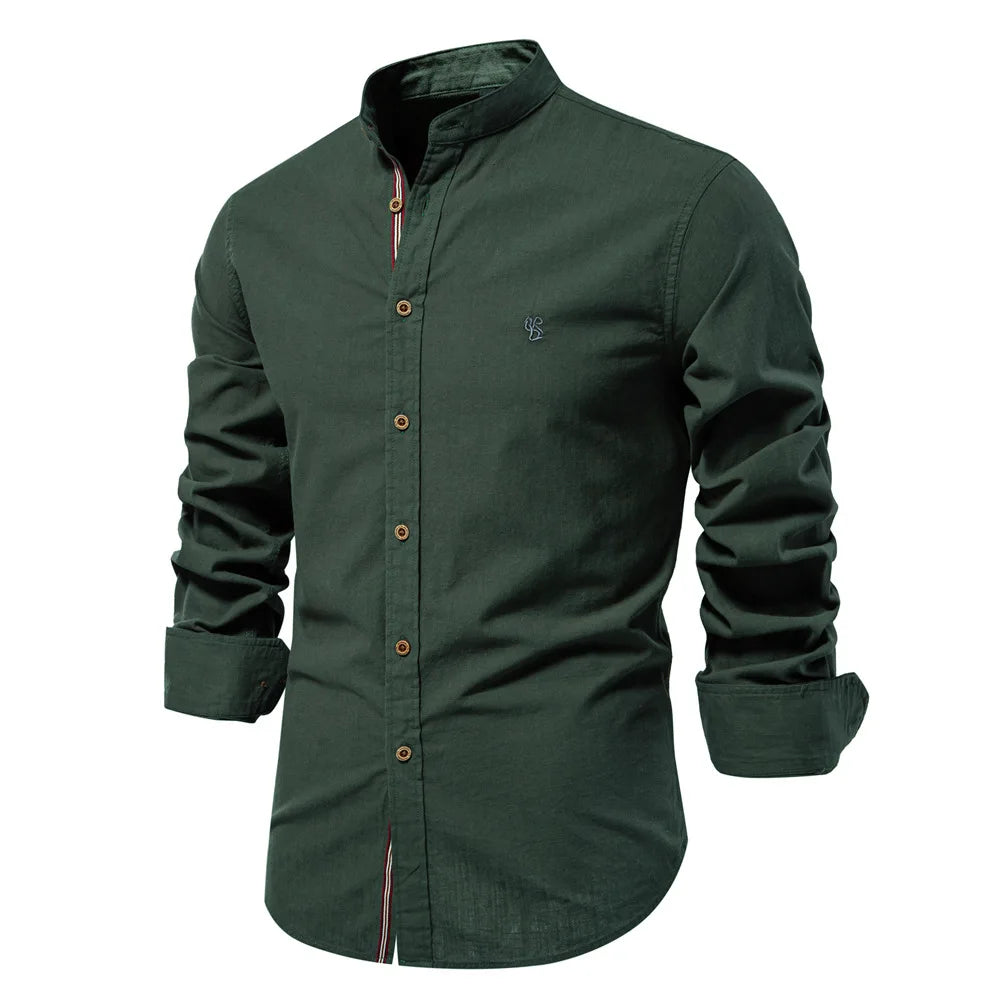 Men’s Cotton Linen Long Sleeve Solid Color Business Shirt TAVEN System LLC