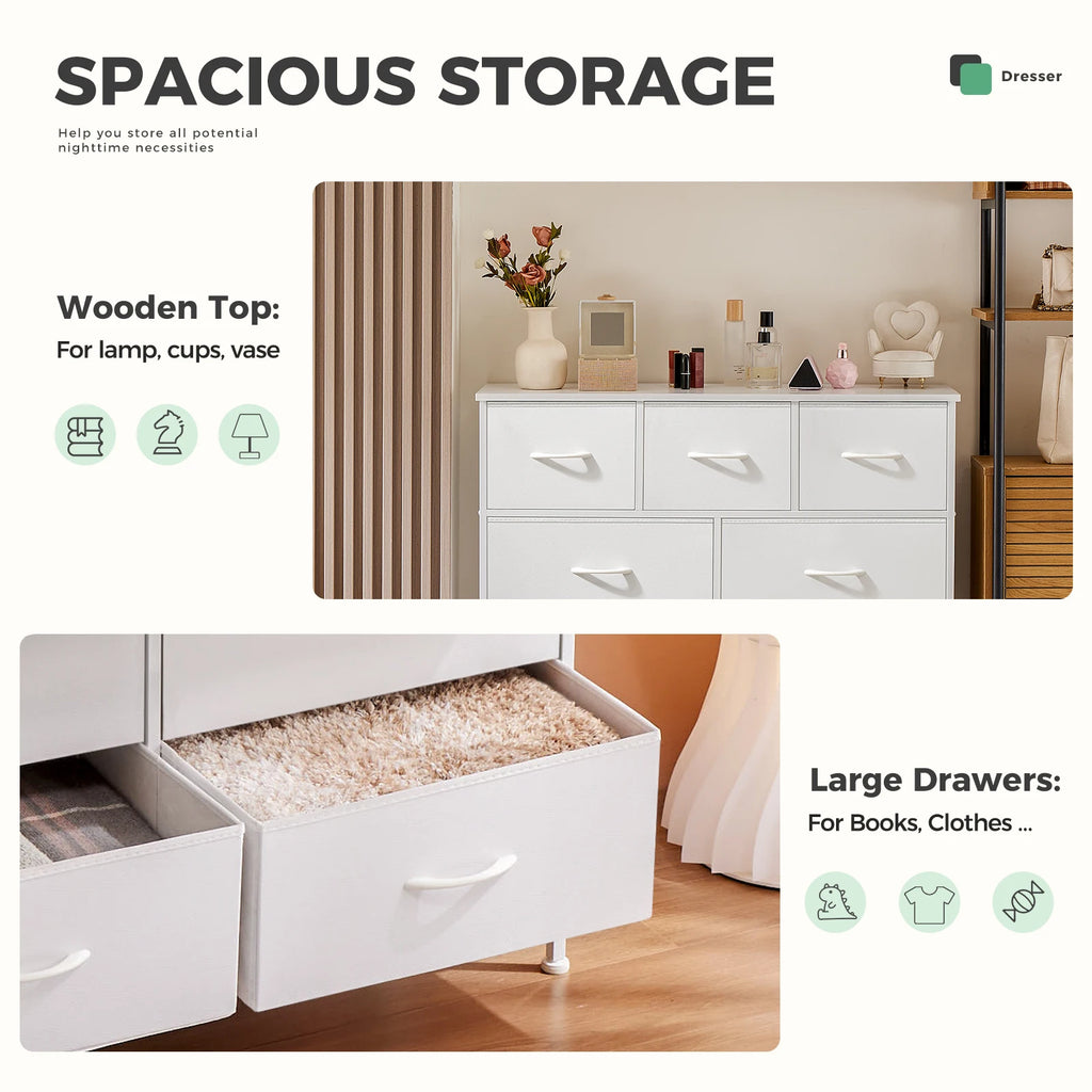 JHK white fabric dresser with 5/7/10 storage drawers for bedroom