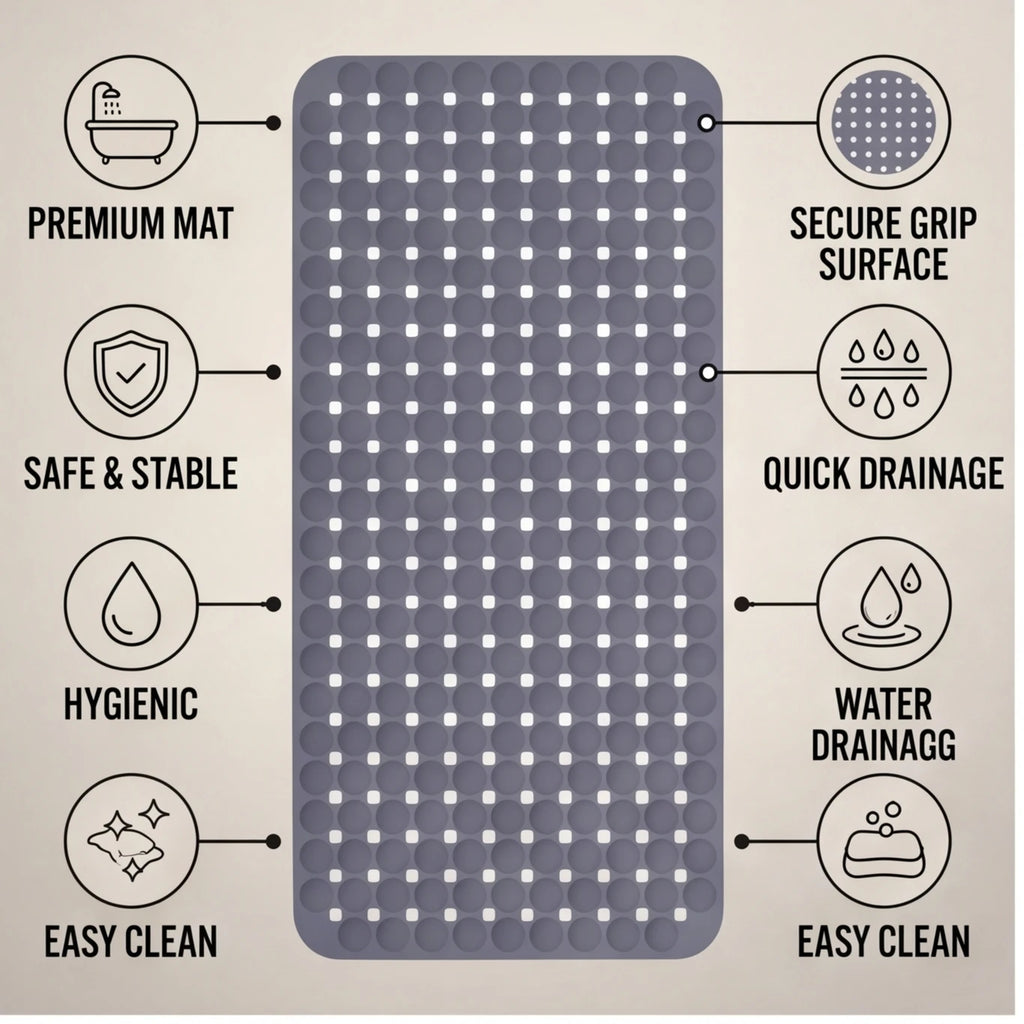 1-Pack 14in*27in Non-Slip Shower Mat, Features a wavy pattern with silky-smooth texture for a comfortable, non-irritating touch,Bathtub Mat with Drain Holes & Suction Cups, Foot Massage Shower Rug, Bathroom Essentials for Hom TAVEN System LLC