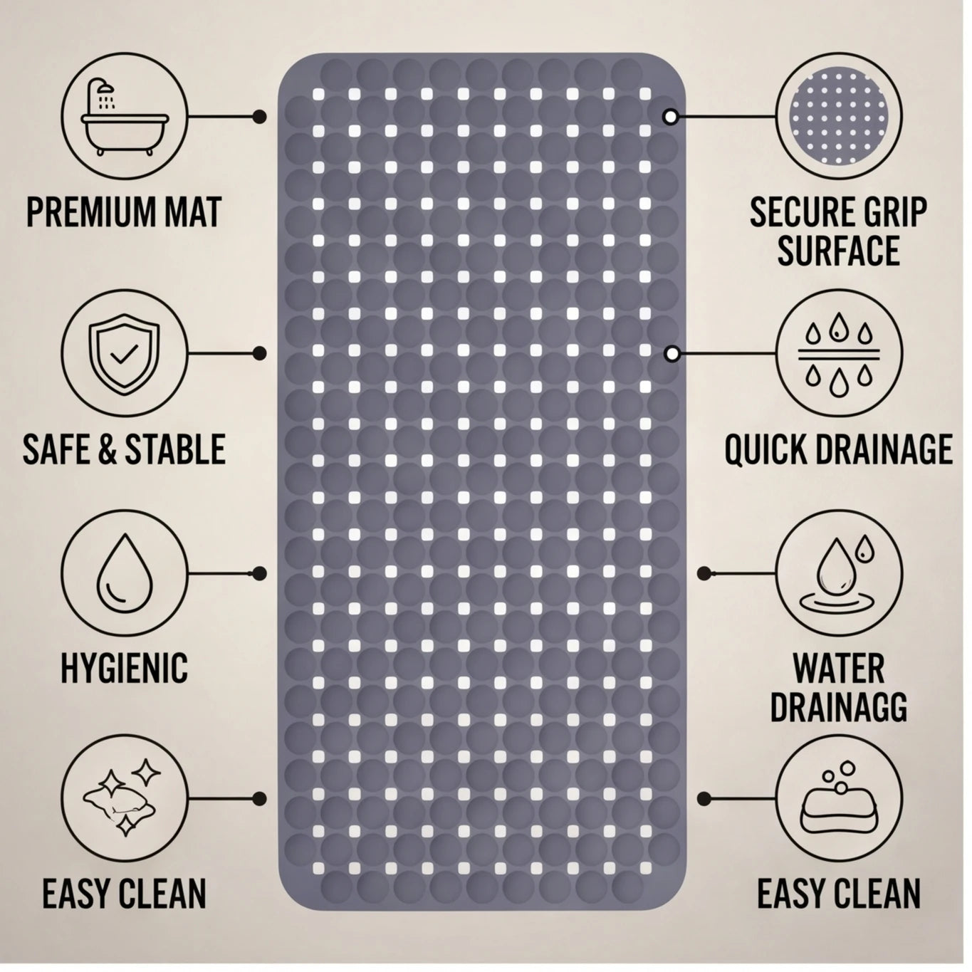 1-Pack 14in*27in Non-Slip Shower Mat, Features a wavy pattern with silky-smooth texture for a comfortable, non-irritating touch,Bathtub Mat with Drain Holes & Suction Cups, Foot Massage Shower Rug, Bathroom Essentials for Hom TAVEN System LLC