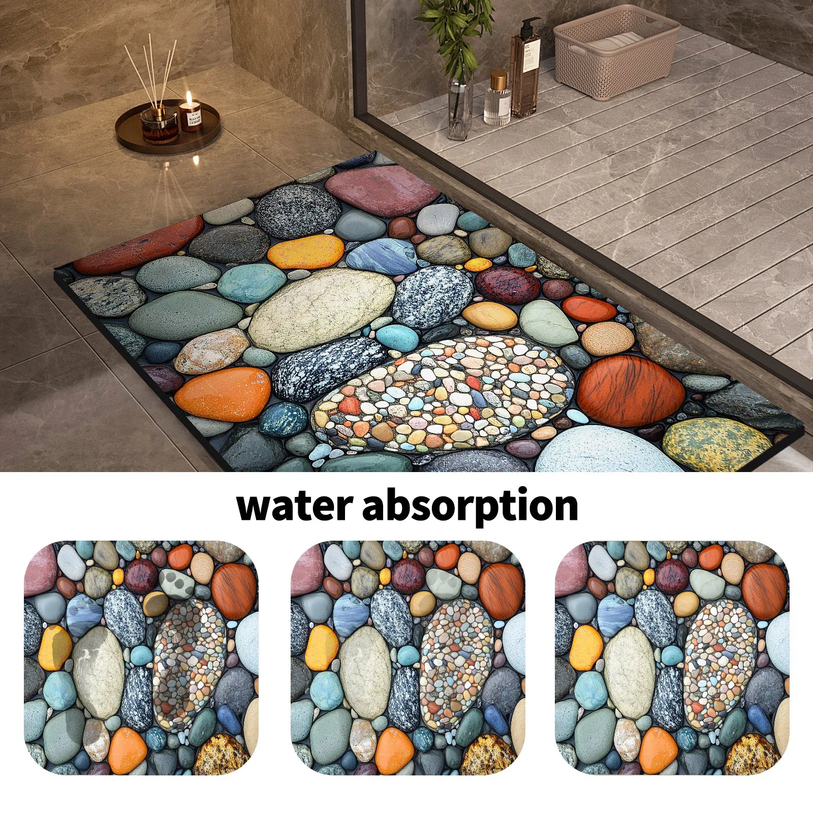 Stone Design Diatomite Bath Mat Bathroom Non-slip Shower Foot Mats Absorbent Quick Dry Toilet Rugs Carpet Doormat Washable TAVEN System LLC