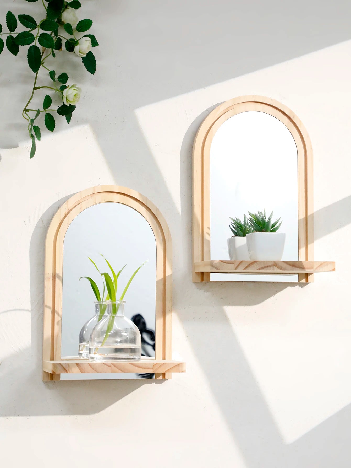 1Pc Boho Style Wooden Wall Shelves - Geometric Wall Mounted Shelves, Natural Wood Finish, Modern Home Decor, Plant Decorative TAVEN System LLC