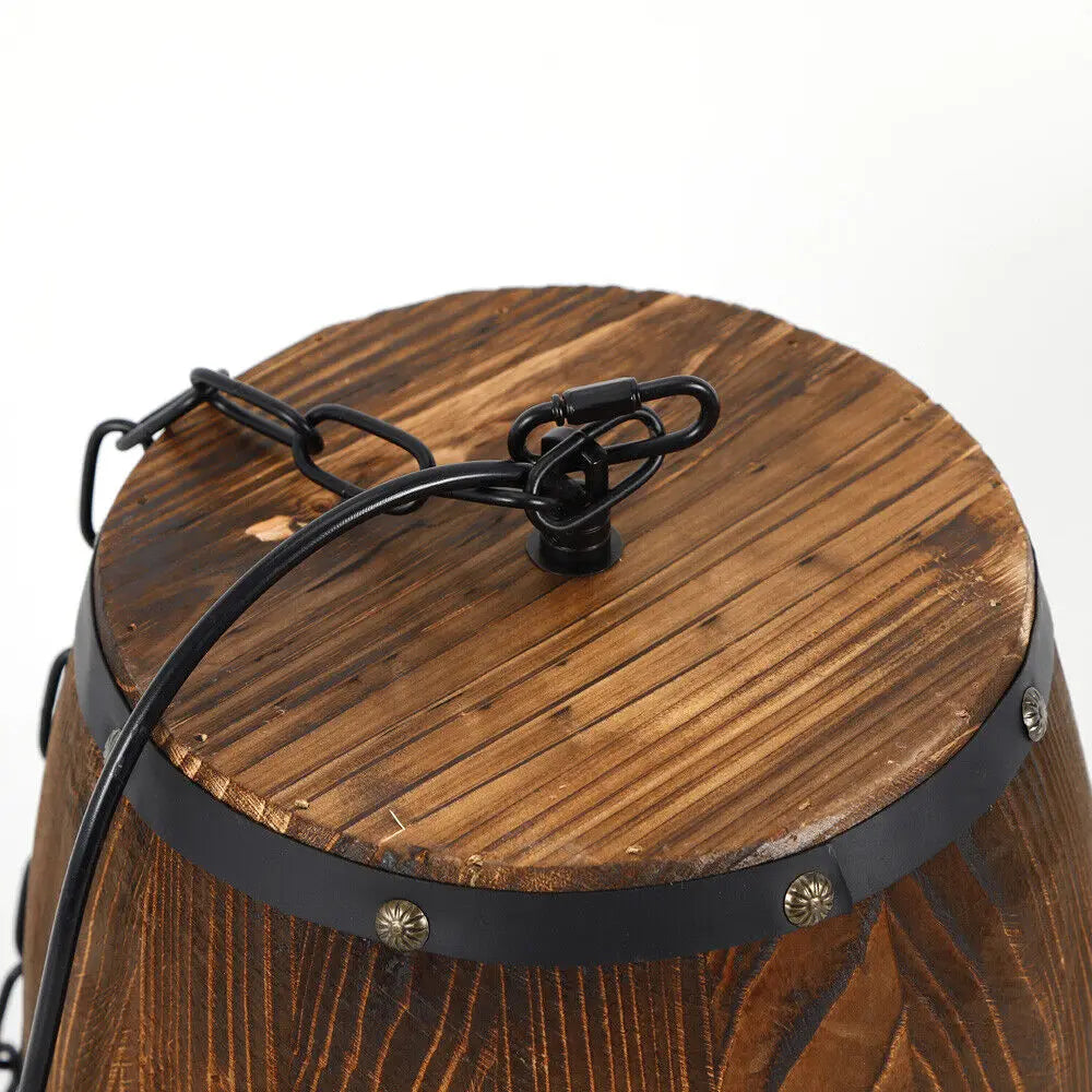 Hanging Vintage Wine Barrel Light Wooden Rustic Old West Cafe Bar Ceiling Lamp TAVEN System LLC
