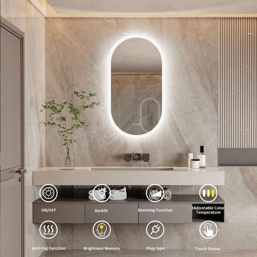 Led Bathroom Mirror for Wall Mounted Oval Lighted Vanity Mirror with Lights Backlit, Frameless Wall Mirror with Lights Anti-Fog TAVEN System LLC