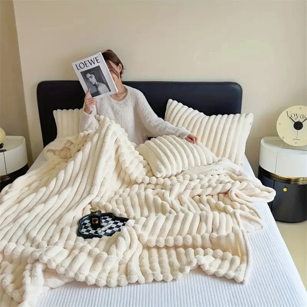 Soft & Delicate  Blanket Large Plush Ribbed Throw Warm Cozy Anti-Static Sofa Blanket Lightweight Bed Blanket Multi-Functional TAVEN System LLC