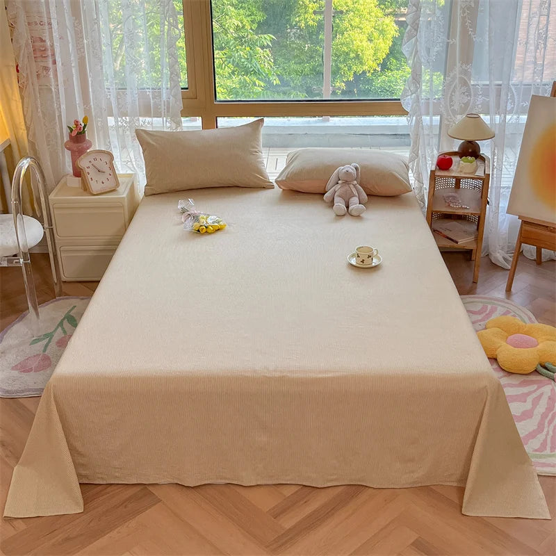 Japanese Style 100% Cotton Plaid Bed Sheet Soft Skin Friendly Flat Sheet or Sheet and Pillowcases Set Queen King Size Bedspreads TAVEN System LLC