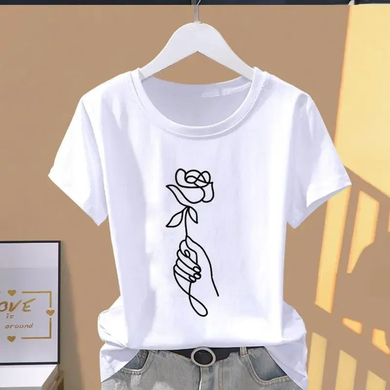 Women Print Floral Sports Fashion Casual Explosive Short Sleeve T-shirt Graphic Tshirts  Women Clothes  Oversized T Shirt - TAVEN System LLC