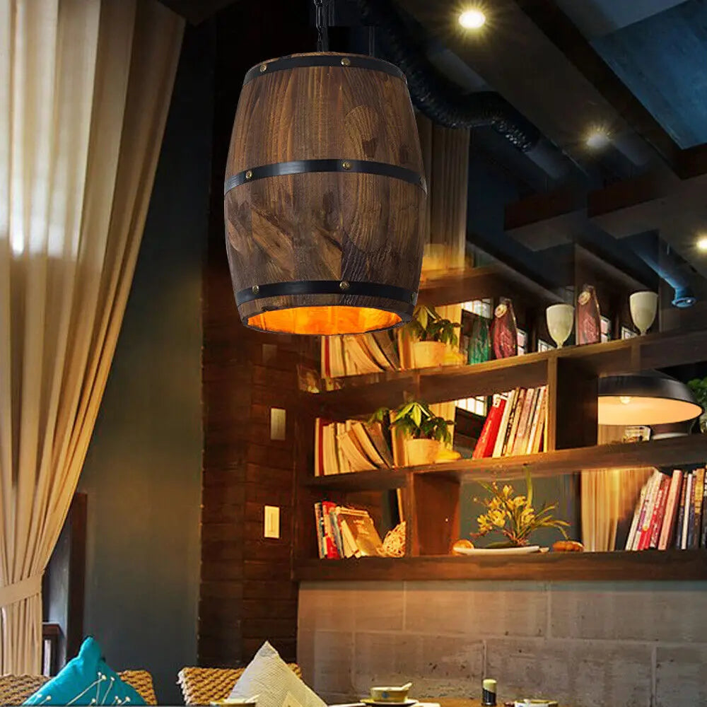 Hanging Vintage Wine Barrel Light Wooden Rustic Old West Cafe Bar Ceiling Lamp TAVEN System LLC
