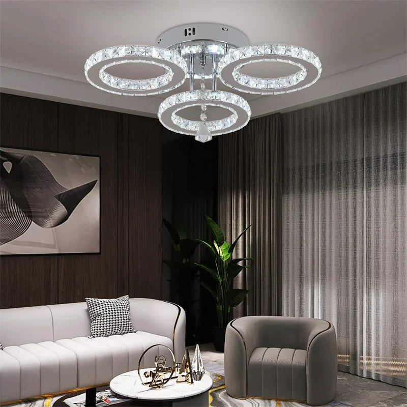 5 Rings Crystal Led Chandeliers Ceiling Mirror Stainless Steel Lustre Cristal For Kitchen Luminarias Parateto Fixtures Plafonier TAVEN System LLC