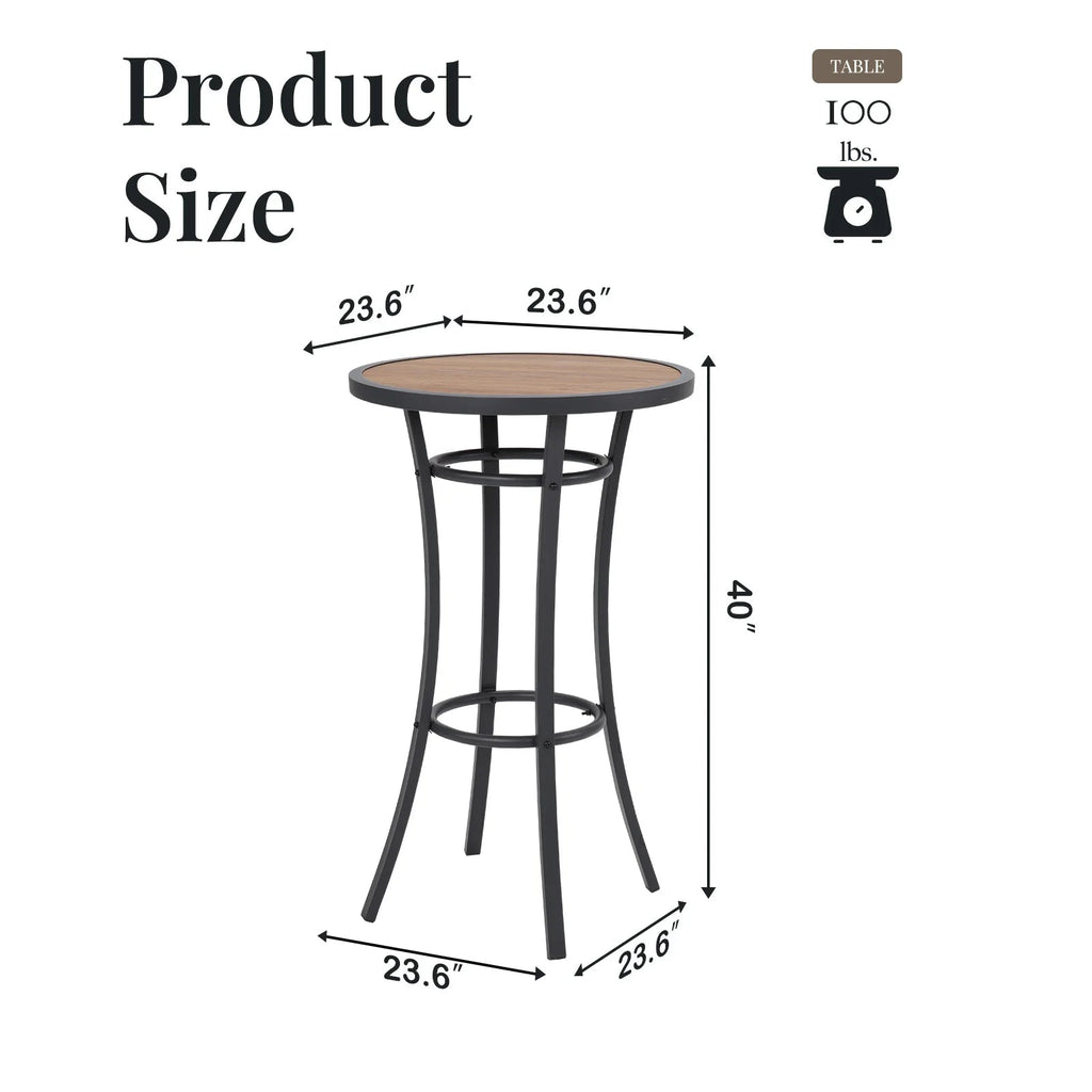 Outdoor bar height bistro table with metal frame patio 40 inch