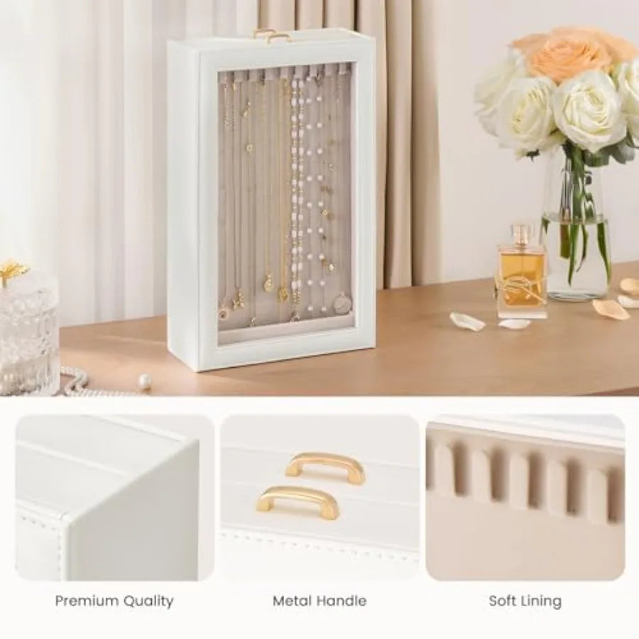 Necklace Organizer Box, Jewelry Storage Box with Clear Window for Necklaces Bracelets, Tangle-Free Necklace Display Case for Wo TAVEN System LLC