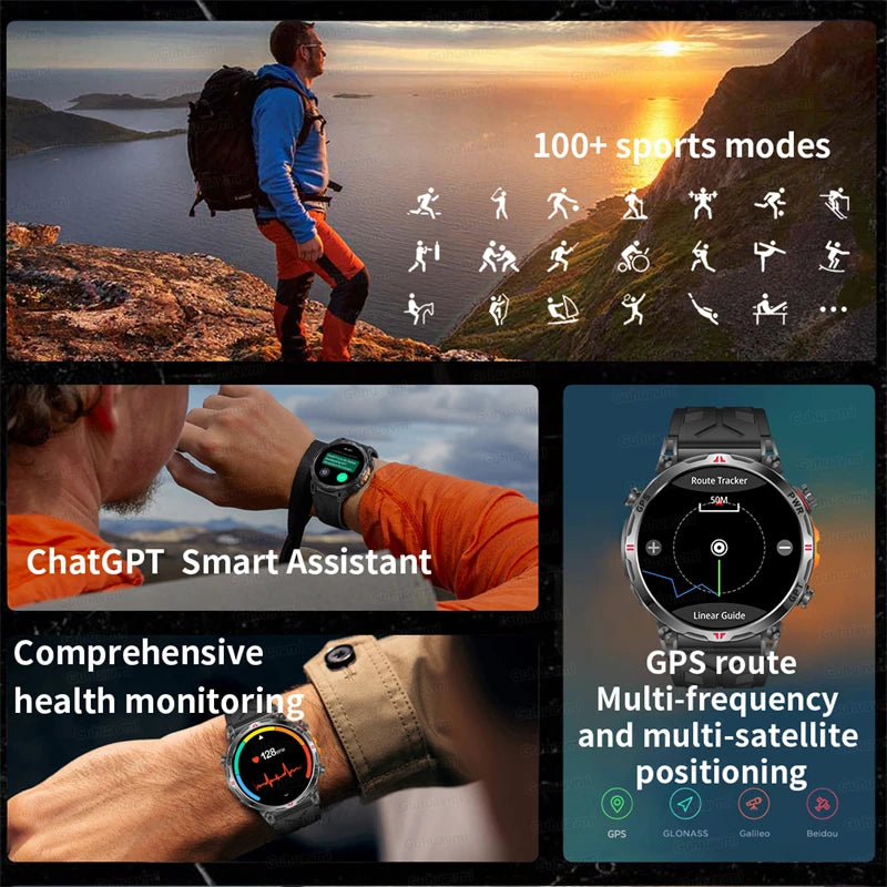 Smart Watches 1.56" AMOLED Screen GPS Fitness Tracking Compass 3ATM 650Mah Call 100+ Sports Smartwatch AI GPT For Android iOS - TAVEN System LLC