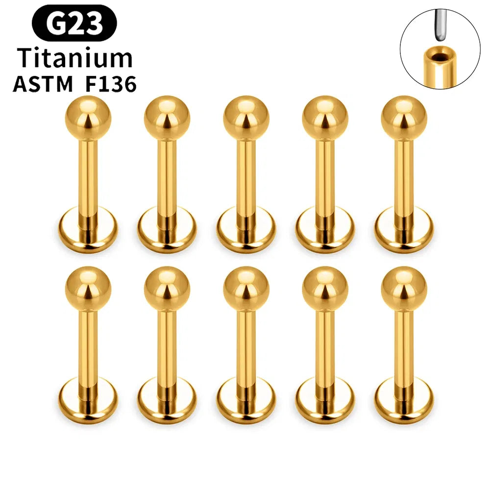 Metal color: Gold-color, Ships From: CHINA, Main Stone Color: Pink - 10PCS ASTM F136 G23 Titanium Piercing Labret Lip Ring Stud Earring CZ Ear Tragus Cartilage Helix Daith Pierc Jewelry 16/18/20g Taven