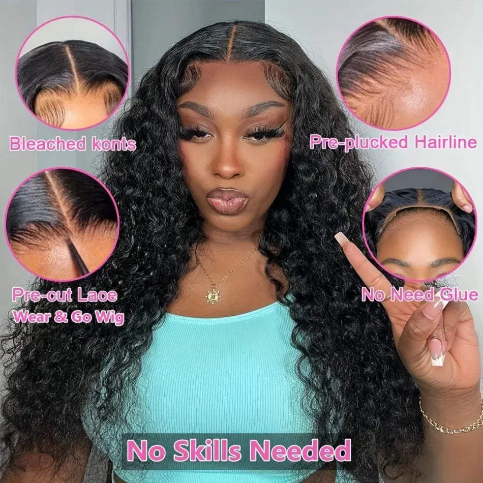 Stretched Length: 22INCHES, Hair Color: #12, Density: 200%, Ships From: CHINA - Glueless Wig Human Hair Ready To Wear Water Wave Lace Front Wig 4x4 5x5 Lace Closure Black Wig Curly HD Lace Frontal Human Hair Taven