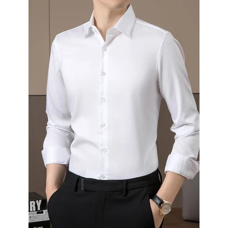 Men Business Cotton Dress Shirt Solid Formal Wedding Slim Fit Shirt
