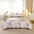 3pcs Fashion Reversible Watercolor Brown Tropical Leaf Printed Duvet Cover Set, Soft And Breathable, All-Season Universal TAVEN System LLC