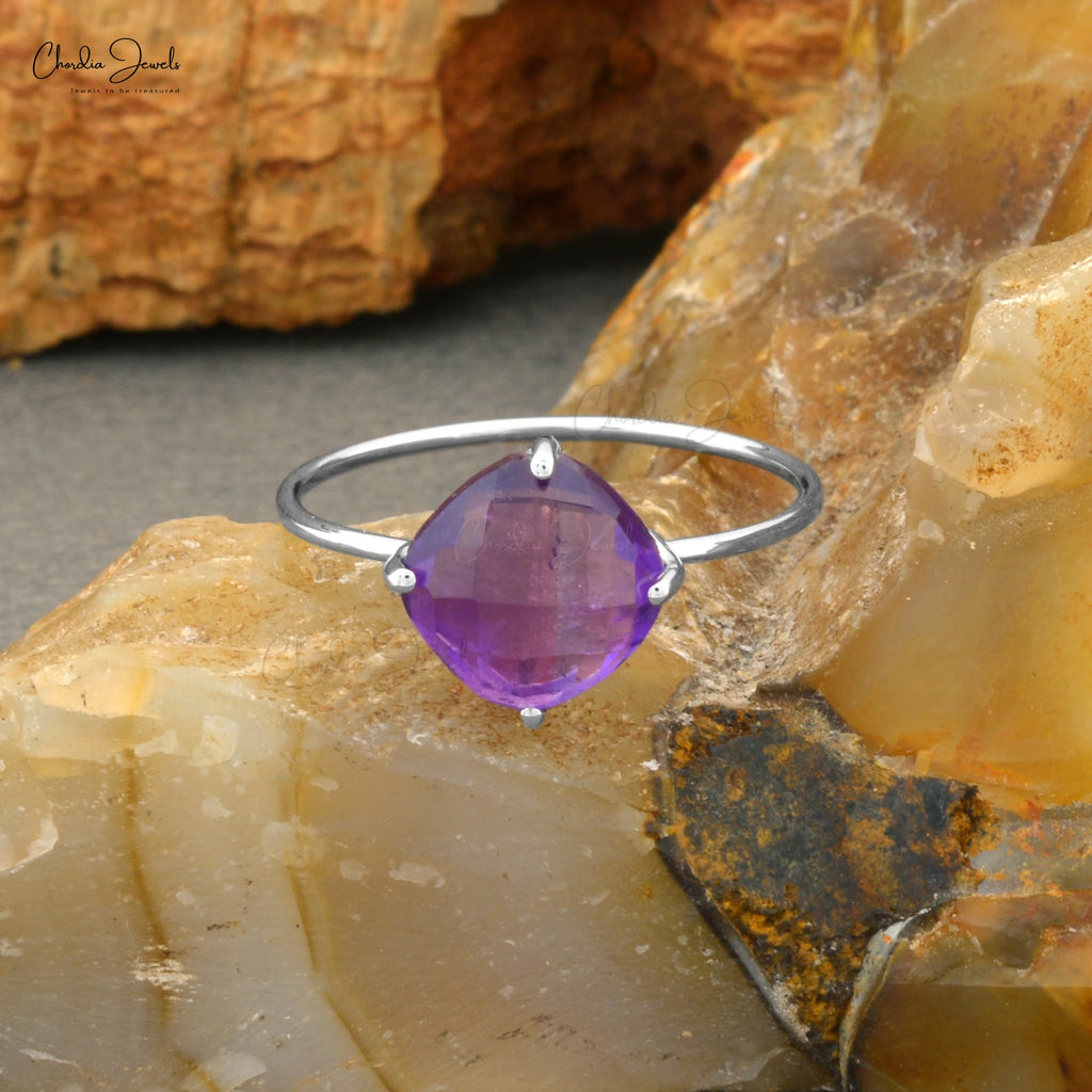 Trending Products Natural 8mm Prong Set Amethyst Gemstone Ring with 14k White Gold Solitaire Ring Ready to Ship Size US-6.5 TAVEN System LLC