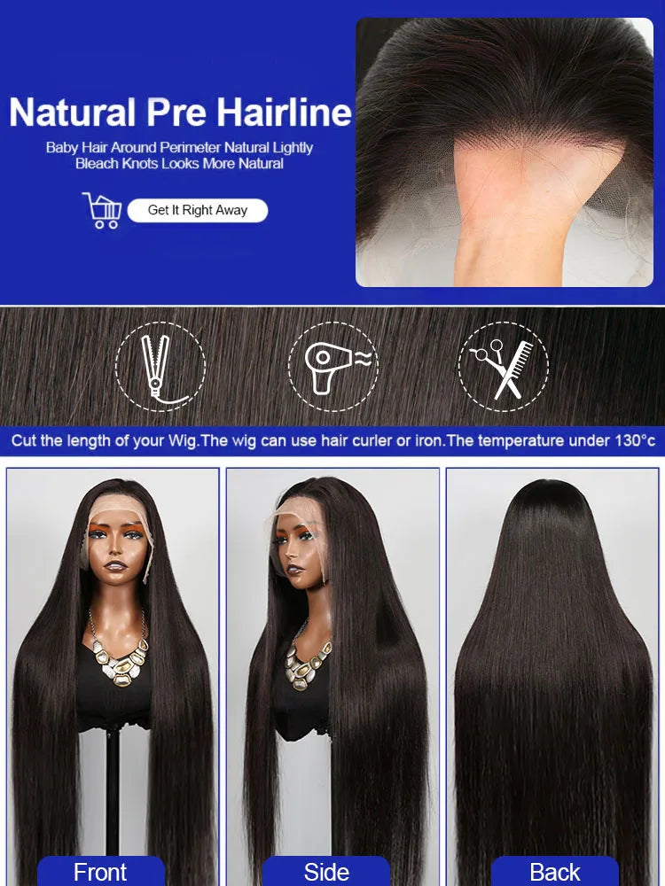Vietnamese Raw 13X4 Lace Front Wigs For Black Women Remy 30 40 Inch Pre Plucked Bone Straight Human Hair Wigs 13X6 Hd Lace Frontal Wigs - TAVEN System LLC