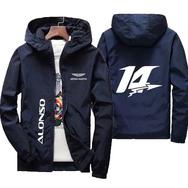 Aston Martin Racing Hooded Windbreaker Jacket Men Casual Zipper Coat