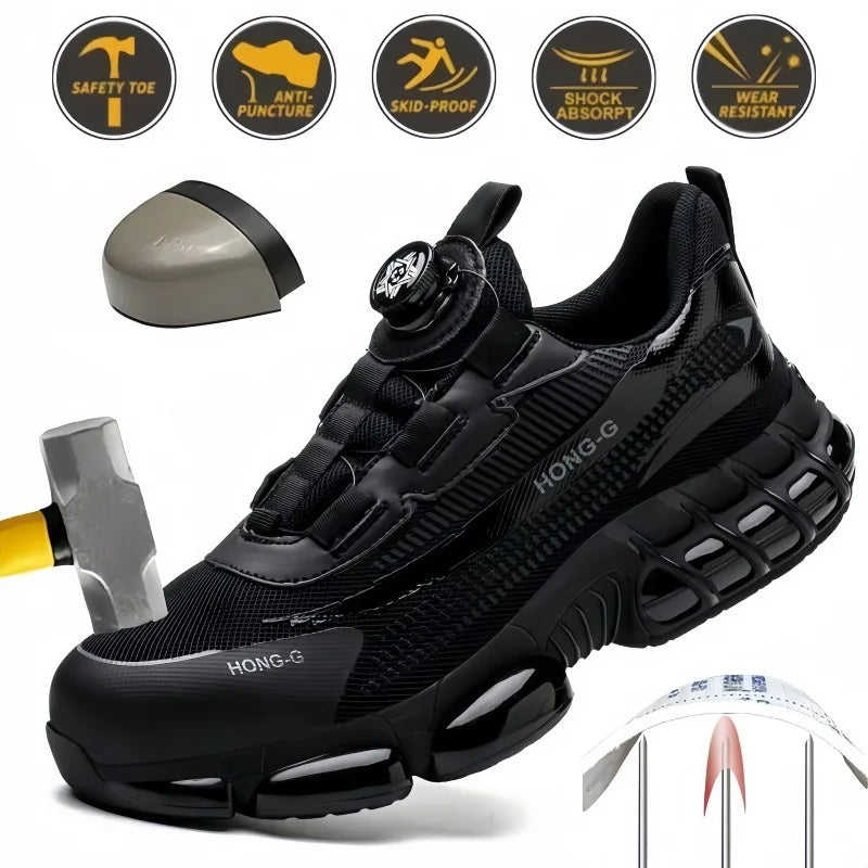 Men's Work Shoes  Rotary Buckle Work Sneakers Protective Shoes Safety Industrial Puncture-Proof Anti-Smash Steel Toe Shoes TAVEN System LLC