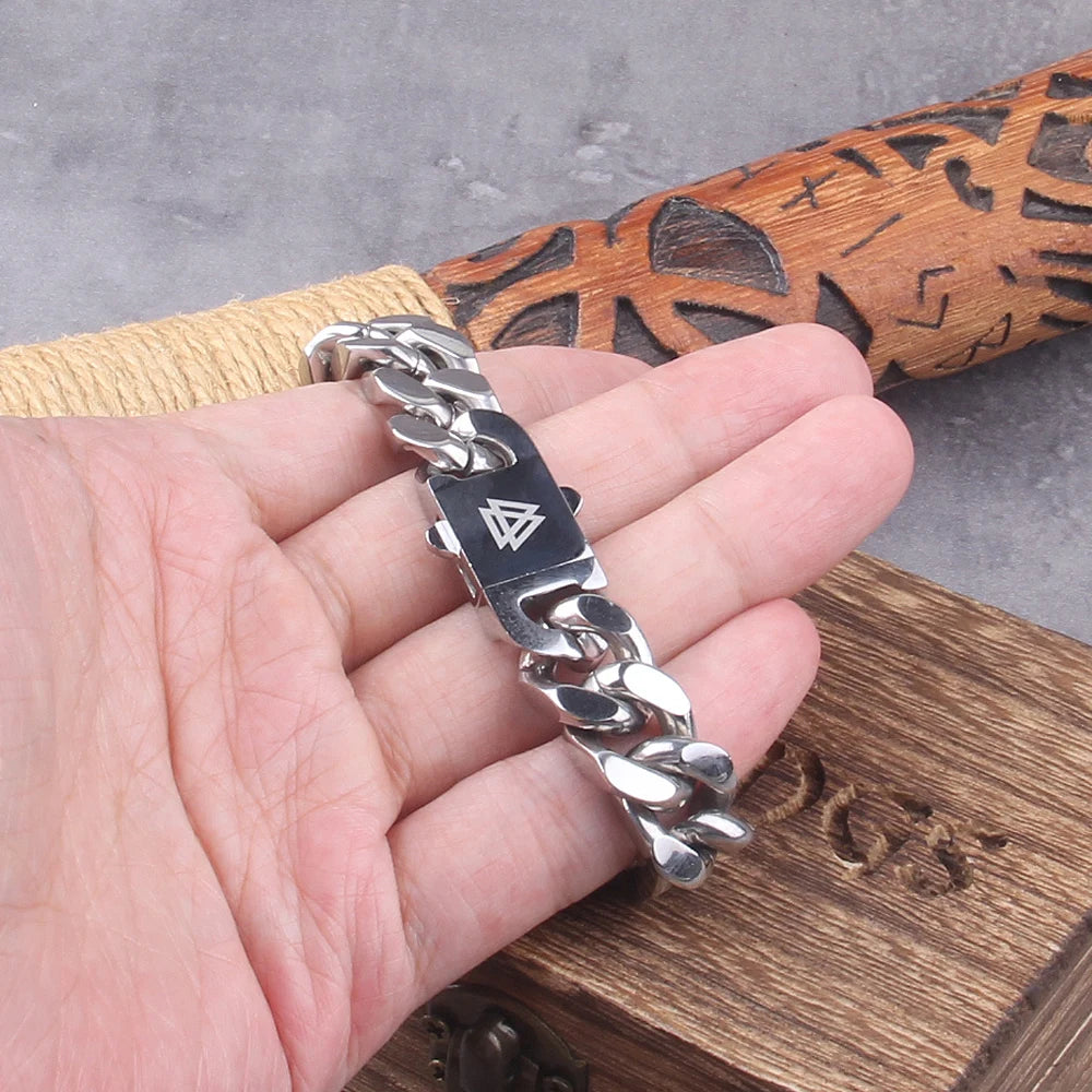 Never Fade Stainless Steel Vikings Bracelets For Men Blank Color Punk Curb Cuban Link Chain Bracelets with gift wooden box TAVEN System LLC