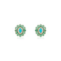Most Trending Products Fine Emerald Turquoise & Diamond Flower Halo Stud Earrings Statement Jewelry 14K Solid Yellow Gold TAVEN System LLC