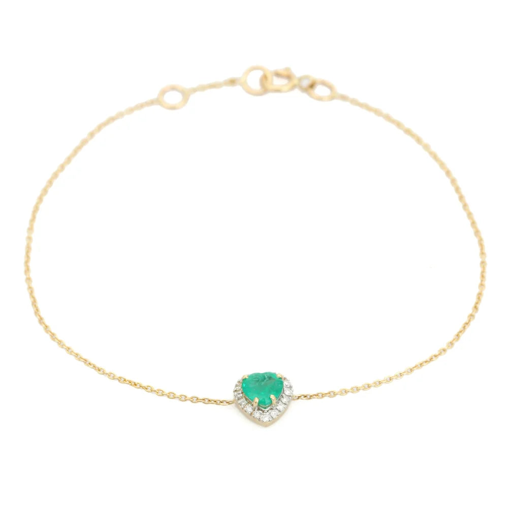 Latest Trending Products Zambian Emerald & Diamond K14 Solid Yellow Gold Spring Lock Heart Halo Bracelet Bulk Fine Jewelry TAVEN System LLC
