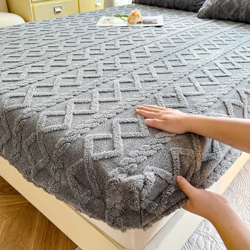 1pc Winter Warm Bed Sheet with Elastic Band Single/Queen/King Mattress Cover Thick Coral Fleece Fluffy Fitted Bed Sheets for Bed TAVEN System LLC