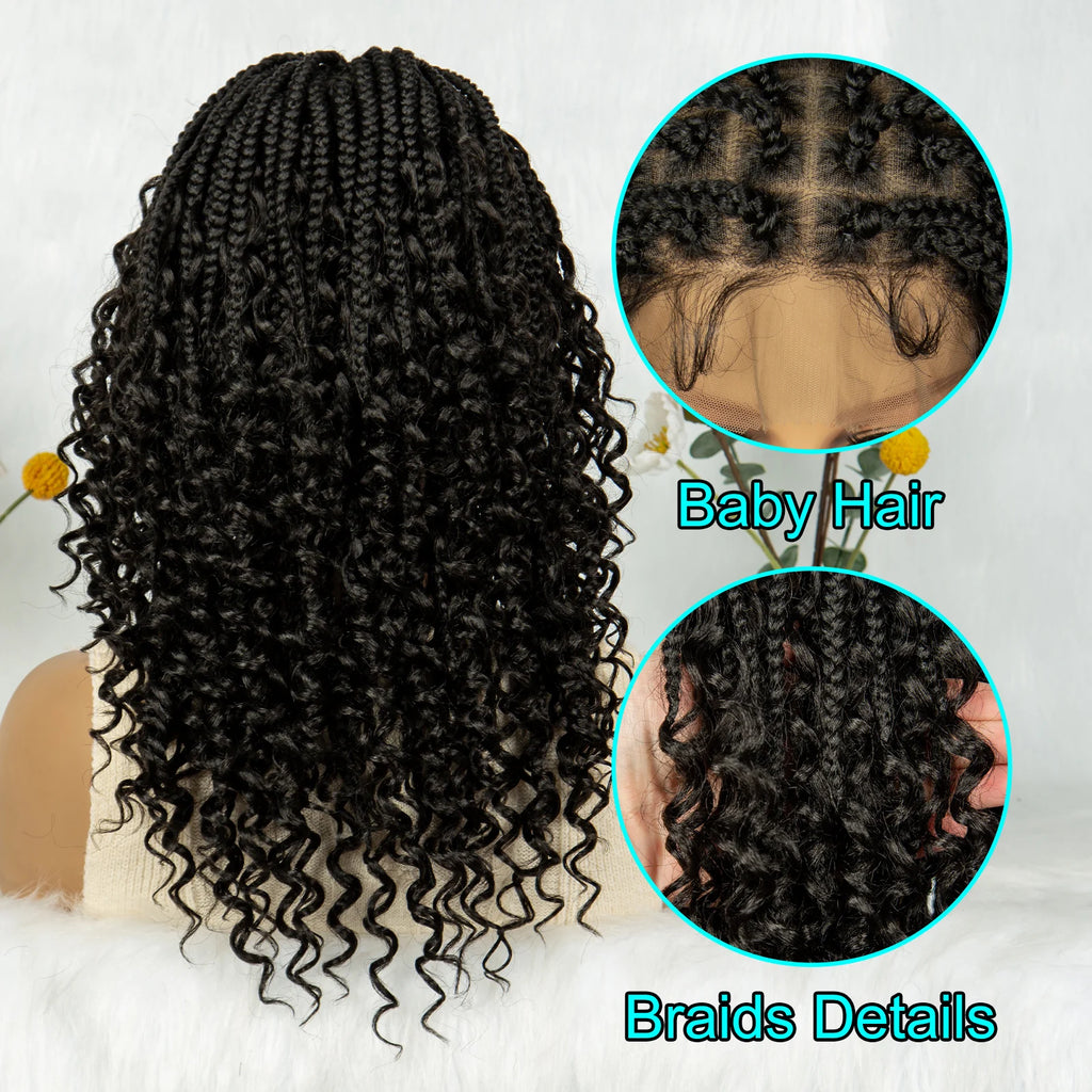 Short boho box braids full lace synthetic wig