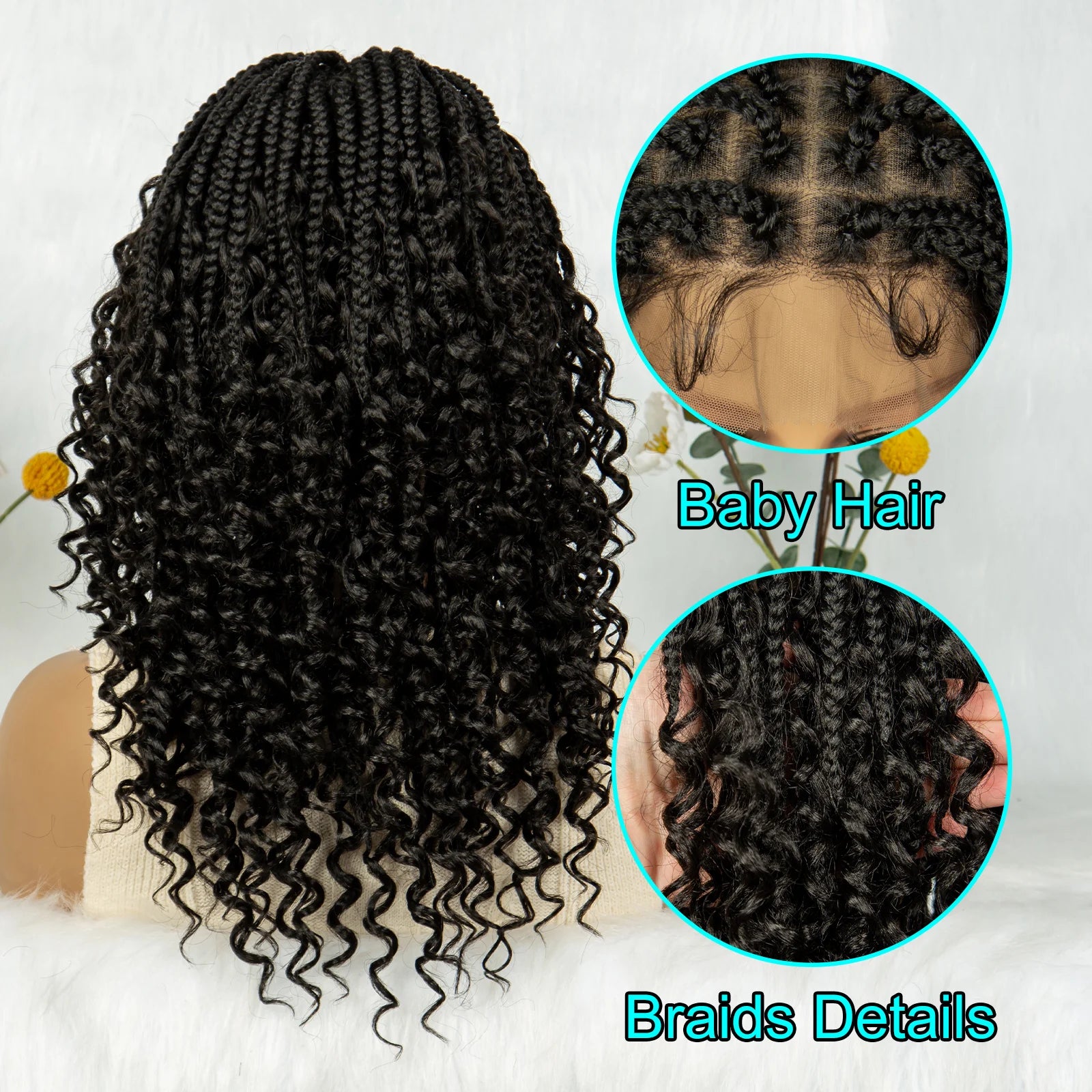 Short boho box braids full lace synthetic wig