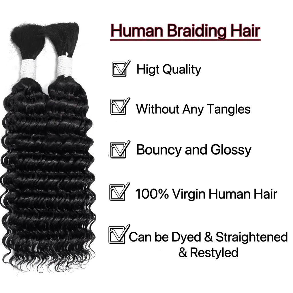 Color: Natural Color, Material Grade: virgin hair, Stretched Length: 24inches, Bulk Buy: 5pcs/lot - Bulk hair braiding Water Wave Bulk 18 inch human hair Boho braids with for knotless box or curly loose wave Taven