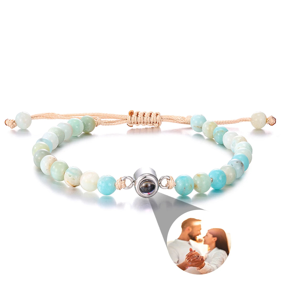 Custom Natural Stone Bracelet Personalized Photo Projection Bracelet Custom Stainless Steel Projection Bracelets Memory Jewelry TAVEN System LLC