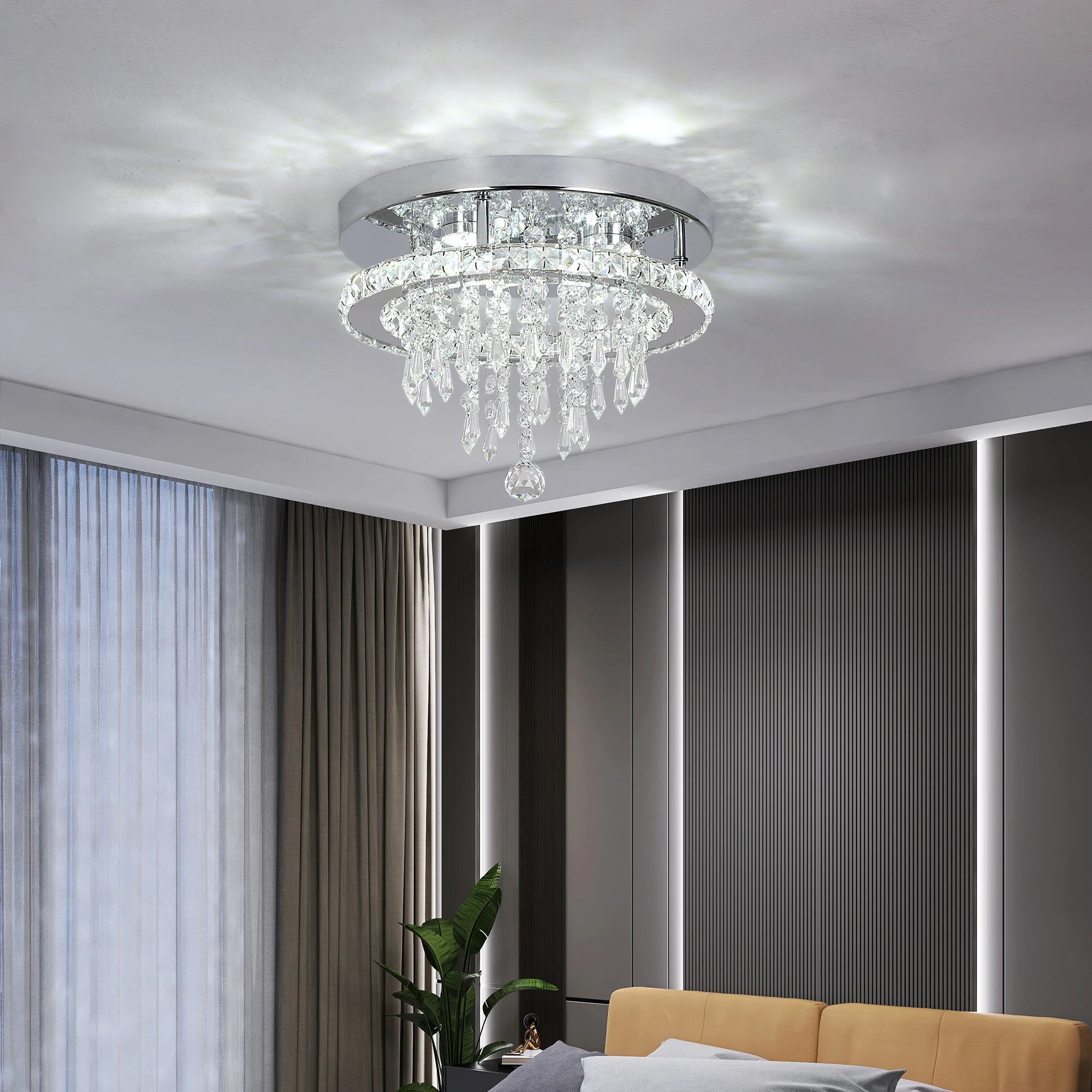 Modern K9 Led Crystal Ceiling Lamp Smart Chandelier Pendant Light Ring Chrome Plafonier Fixture Dining Living Room Decor Luxury TAVEN System LLC