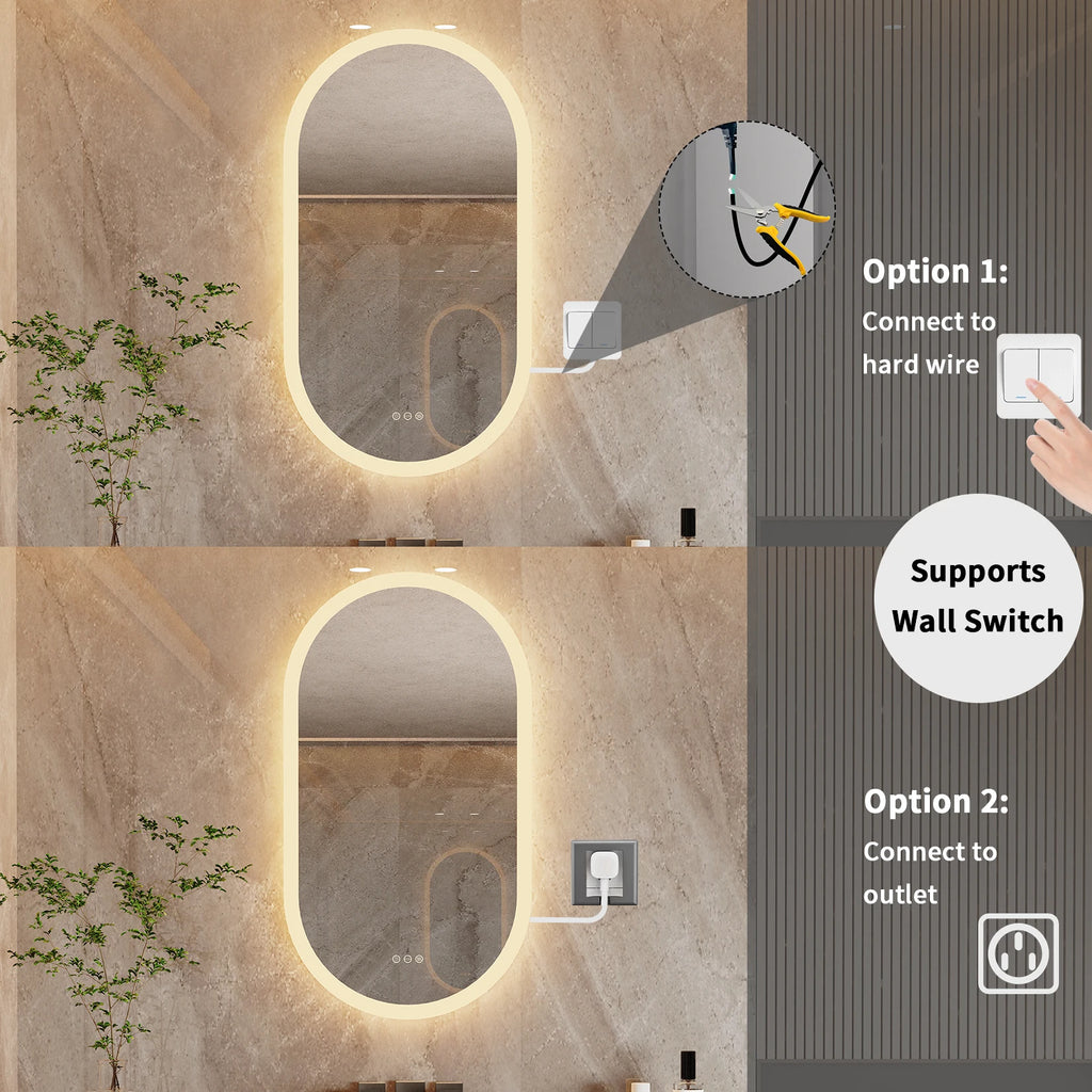 Led Bathroom Mirror for Wall Mounted Oval Lighted Vanity Mirror with Lights Backlit, Frameless Wall Mirror with Lights Anti-Fog TAVEN System LLC