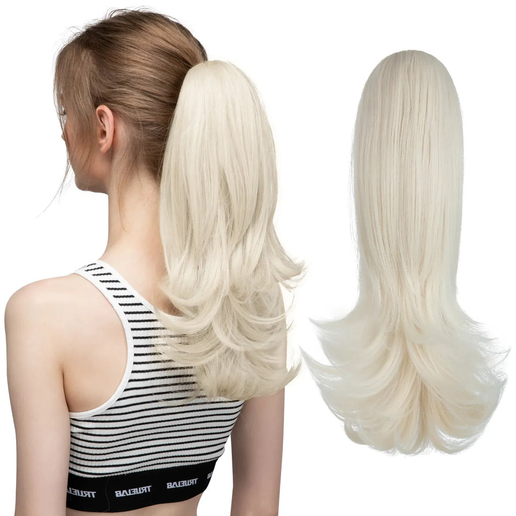 Color: P18/22, Bulk Buy: 1pc, Stretched Length: 14inches - Synthetic Claw Clip In Ponytail Hair Extensions Wavy Hairpiece 14" Fake Blonde Black Hair False Pigtail With Elastic Band Taven