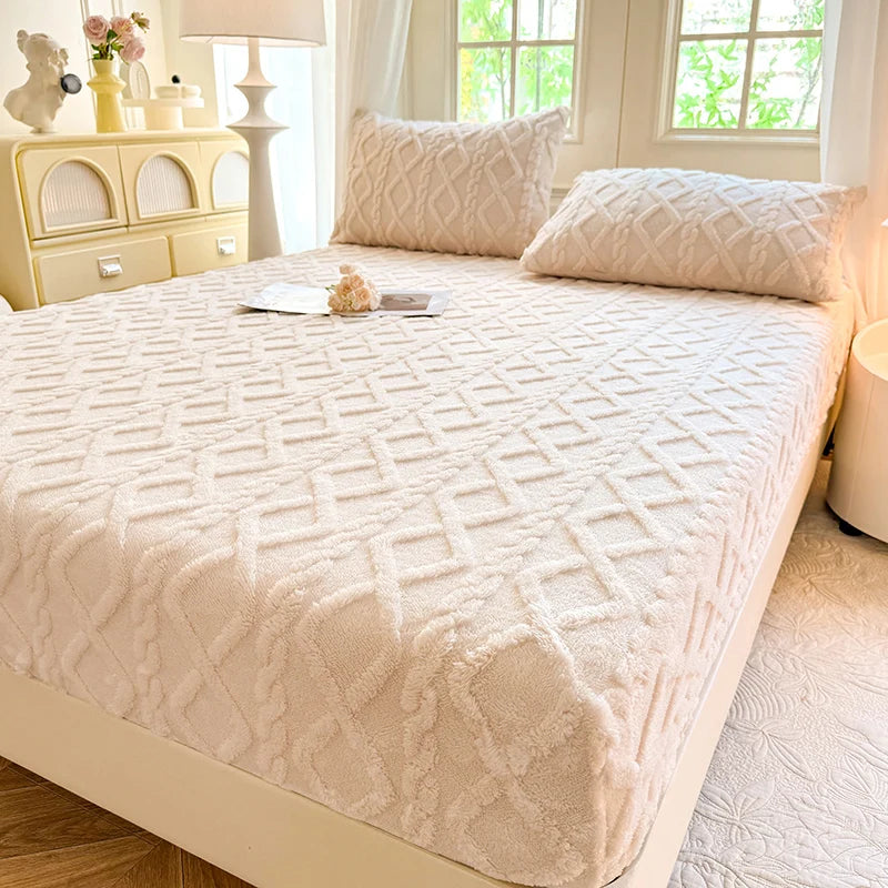 1pc Winter Warm Bed Sheet with Elastic Band Single/Queen/King Mattress Cover Thick Coral Fleece Fluffy Fitted Bed Sheets for Bed TAVEN System LLC