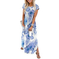 Women Tie Dye Maxi Dress Cap Sleeve Crewneck Beach Casual Sundress