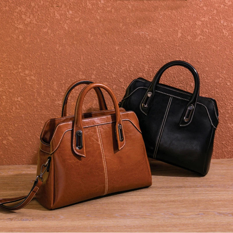 Genuine Leather Women Box Bag Top Handle Shoulder Crossbody Bag TAVEN System LLC