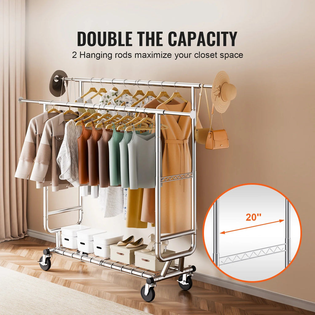 SucceBuy Heavy Duty Adjustable Rolling Garment Rack with Shelf TAVEN System LLC