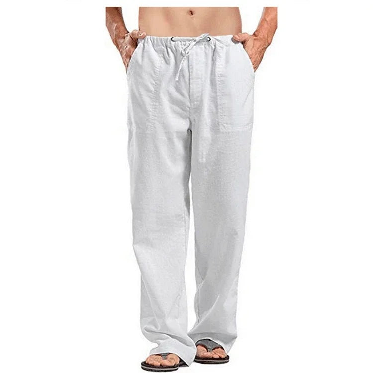 Men's Cotton Linen Pants Summer Solid Color Breathable Linen Trousers Male Casual Elastic Waist Fitness Pants TAVEN System LLC