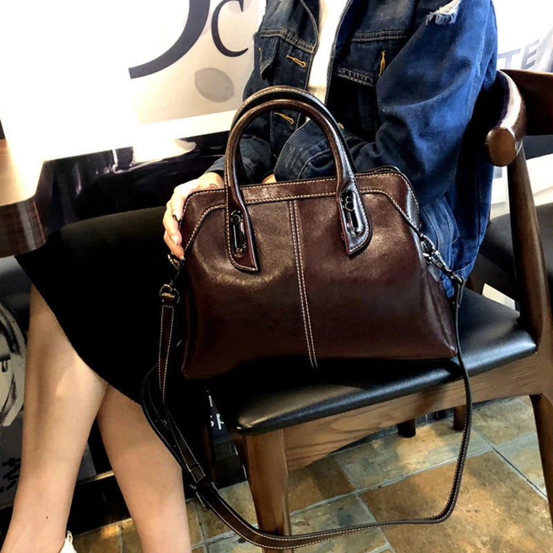 Genuine Leather Women Box Bag Top Handle Shoulder Crossbody Bag TAVEN System LLC