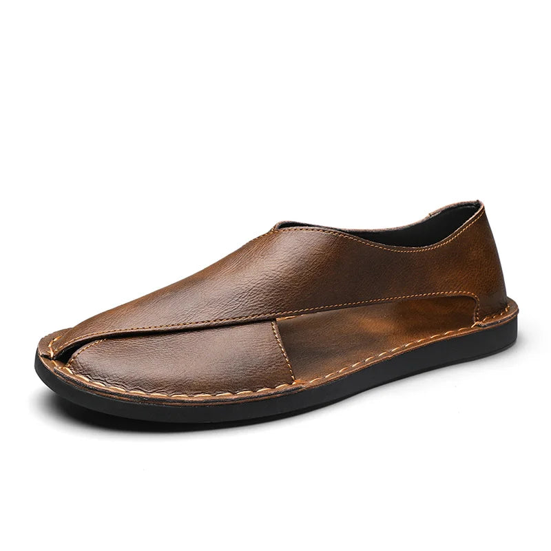 Summer Men's Sandals Handmade Leather Casual Shoes Comfortable Slip-On Beach Shoes Breathable Sandals Loafers Wading Aqua Shoes TAVEN System LLC