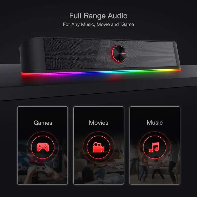Redragon GS560 Adiemus RGB USB Desktop Soundbar, 2.0 Channel Computer Speaker with Dynamic Lighting Bar Audio-Light Sync/Display TAVEN System LLC