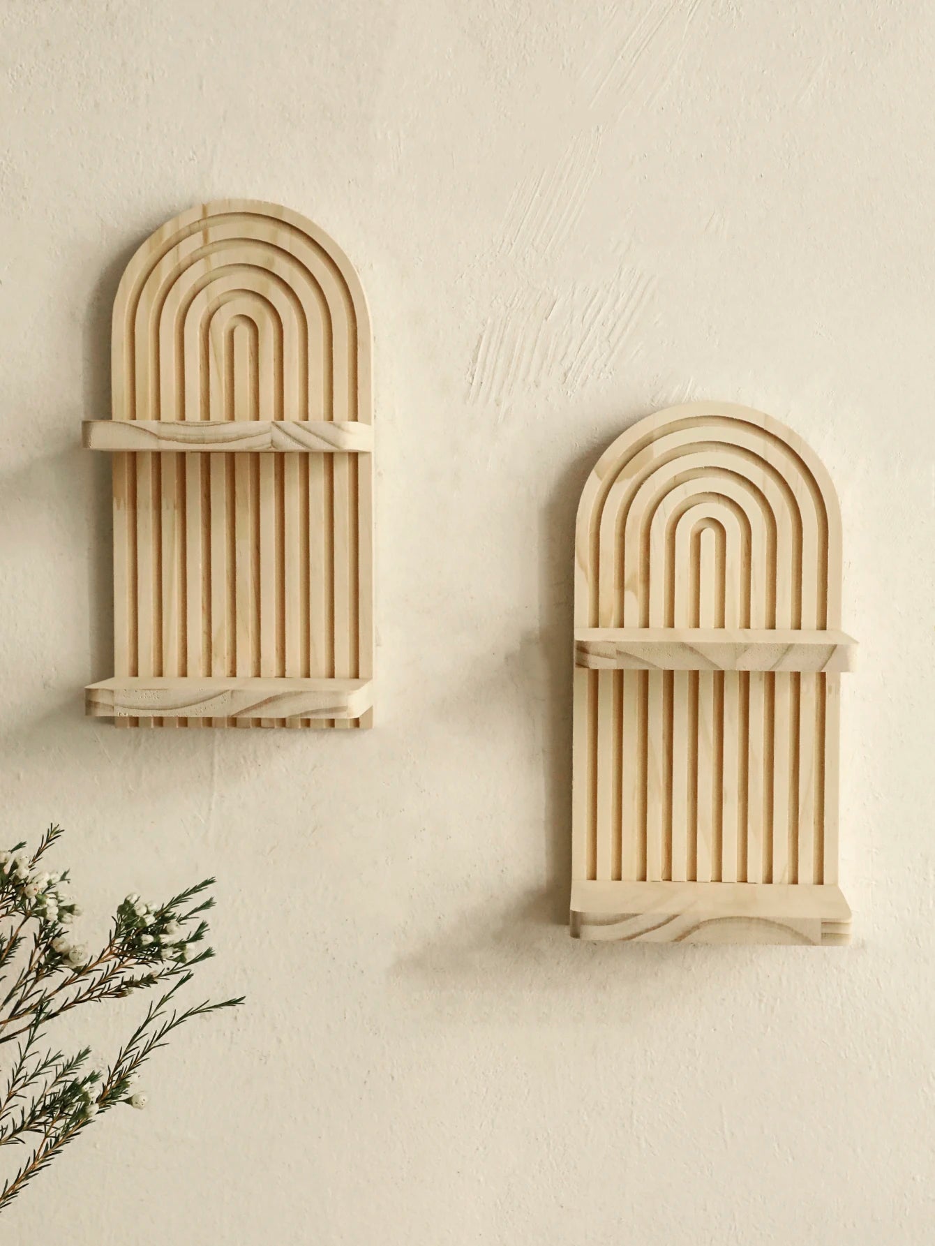 1Pc Boho Style Wooden Wall Shelves - Geometric Wall Mounted Shelves, Natural Wood Finish, Modern Home Decor, Plant Decorative TAVEN System LLC